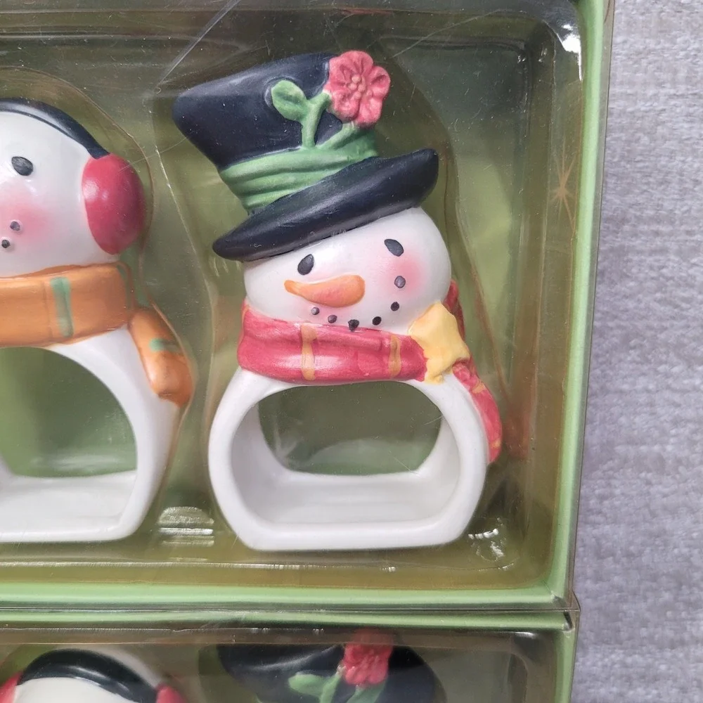 Frosty the Snowman Napkin‎ Rings Christmas Set of 12 Ceramic Style Novelty New
